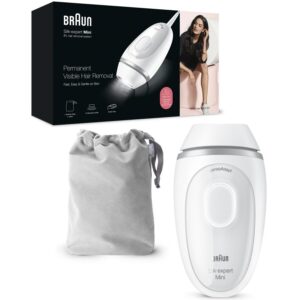 Epilator IPL Braun IPL Silk·expert Mini PL1124, SensoAdapt, 300.000 impulsuri, 3 niveluri de intensitate, corp si fata, aparat de ras Venus, Saculet de calatorie, Alb/Gri