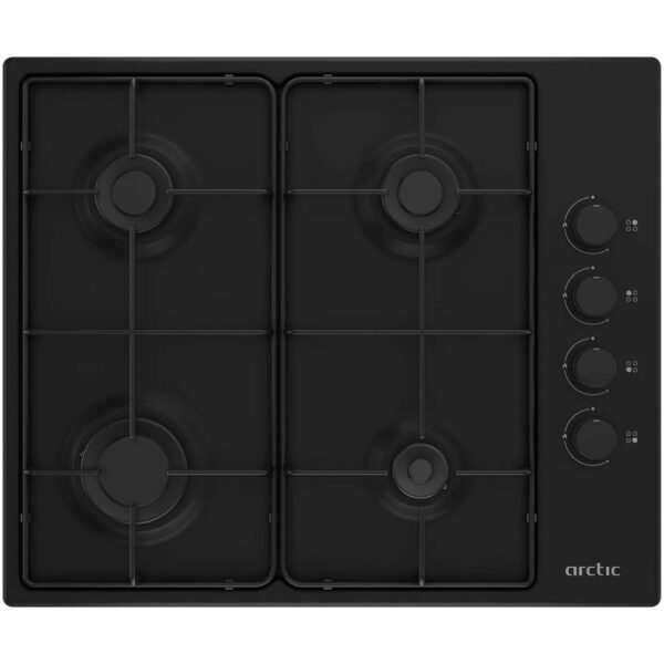 Plita incorporabila Arctic ARAGN64124SB, Gaz, 4 arzatoare cu eficienta ridicata, Aprindere electrica, Safety Plus, 60 cm, Negru