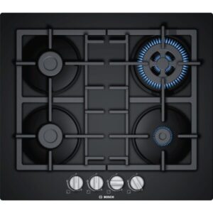 Plita incorporabila Bosch PNH6B6B90, Gaz, 4 Arzatoare, Arzator Wok, Gratar fonta, Aprindere electrica, 60 cm, Negru