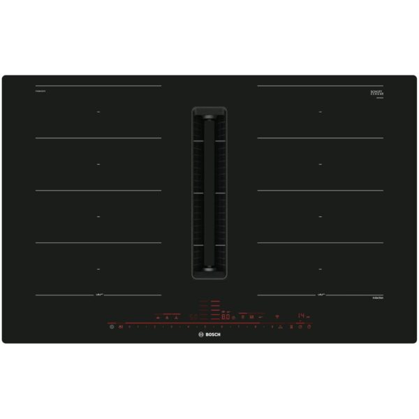 Plita incorporabila cu hota integrata Bosch Seria 8 PXX801D67E, Inductie, 4 zone de gatit, 2 Flex Zone, PerfectCook, PerfectFry, Home Connect, Putere de absorbire 500 mc/h,...