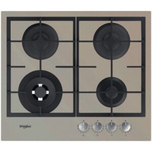Plita incorporabila Whirlpool GOFL629S, Gaz, 4 arzatoare, MultiStep, Gratar fonta, 60 cm, Sticla argintie