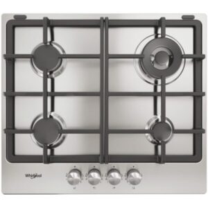 Plita incorporabila Whirlpool TKRL 661 IX EU, Gaz, 4 zone gatit, Gratar fonta, Aprindere electirca, 60 cm, Inox